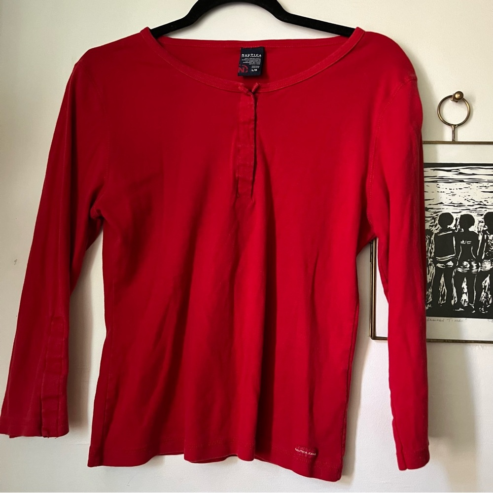 red long sleeve top